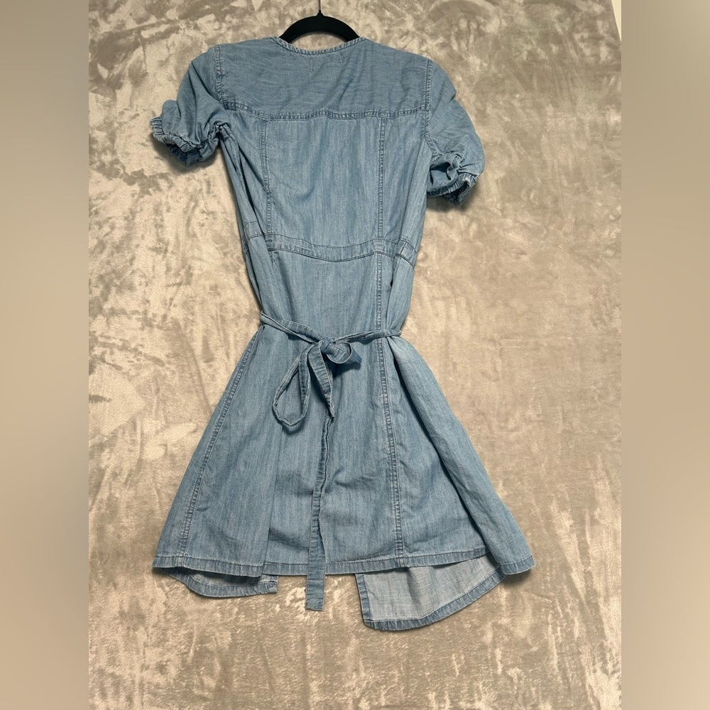 Madewell Mini Wrap Dress Women’s Small Short Sleeve Chambray Blue - Picture 2 of 6
